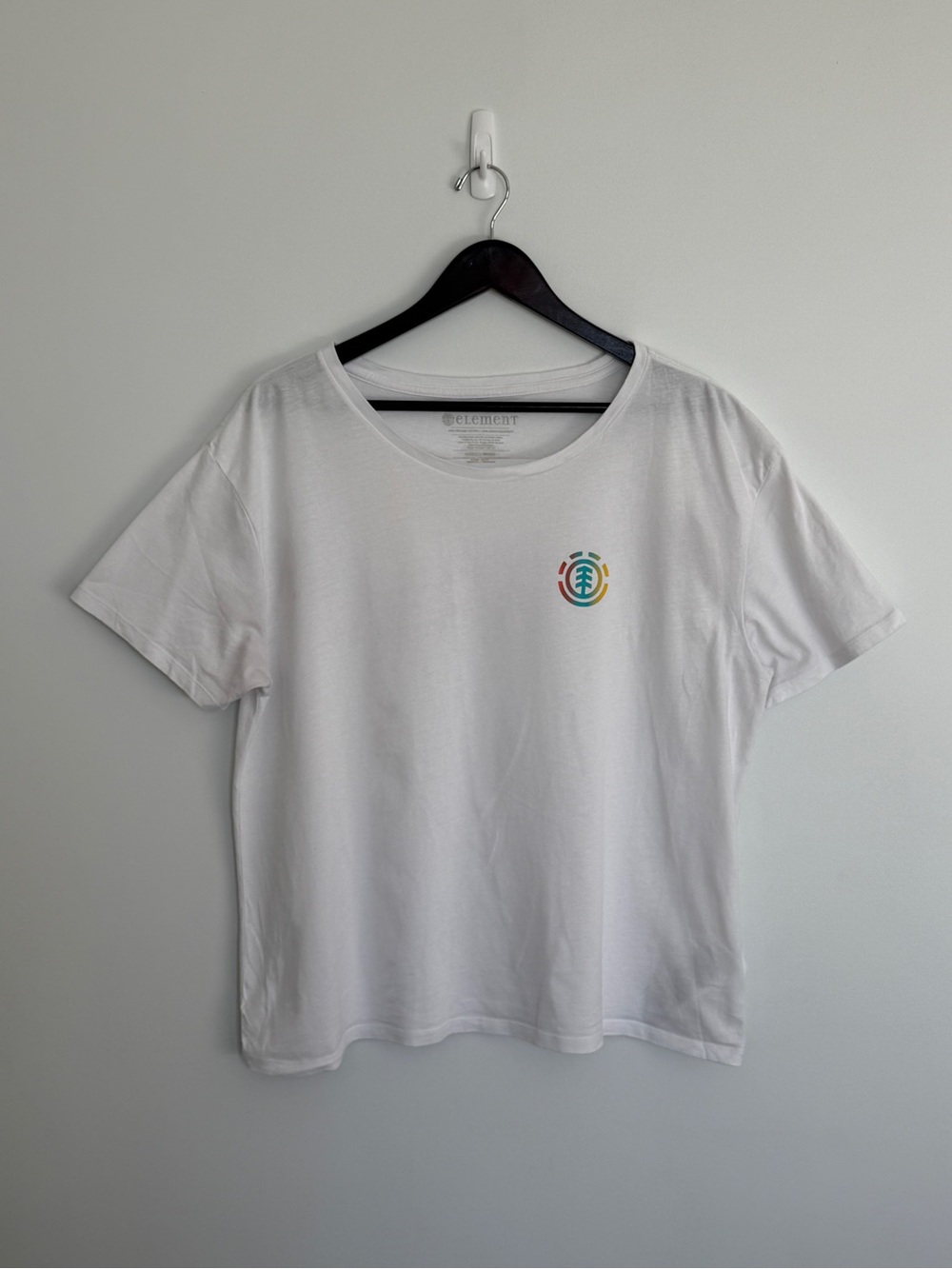 Element White Short Sleeve Tee with Multicolor Chest Emblem